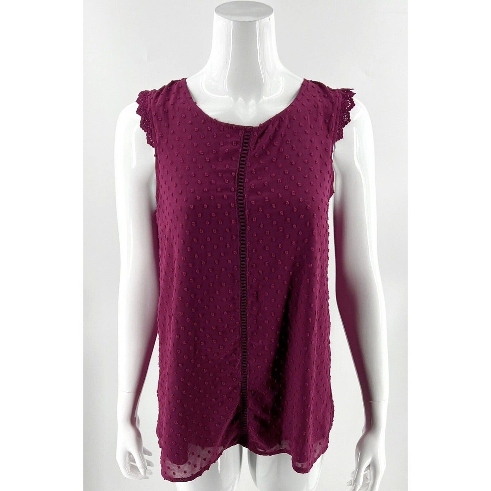 Hawthorne Top Size Small Raspberry Pink Swiss Dot Lace Sleeve Blouse Womens NEW